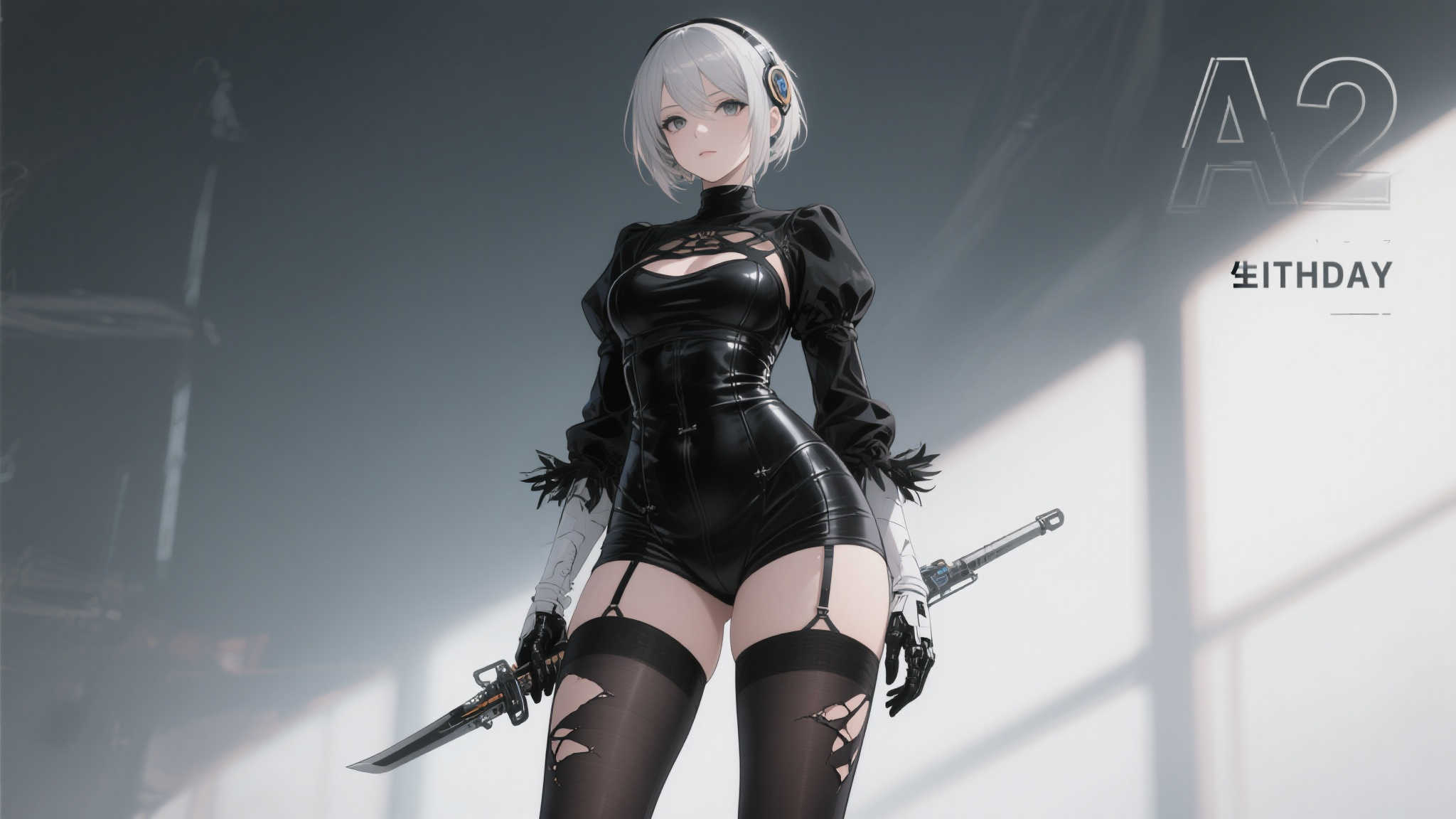 《尼尔 机械纪元》A2生日庆图释出:破洞黑丝显独特魅力! 首先,这张A2生日贺图在服装设计上延续了